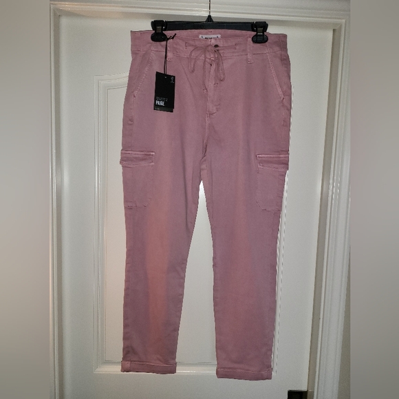 PAIGE CHRISTY VINTAGE GARDEN ROSE PINK DENIM HIGH RISE CARGO JEANS NWT SIZE 10 - Picture 8 of 13